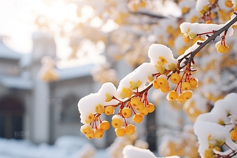 冬天腊梅花花卉传统摄影图