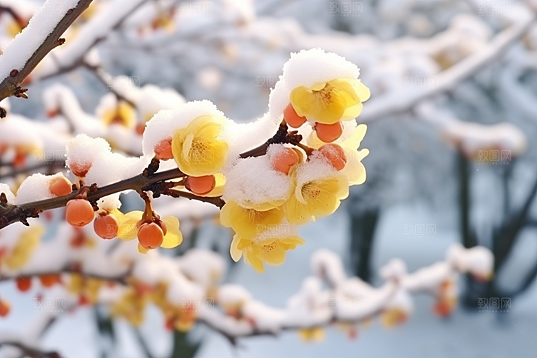 冬天腊梅花自然花卉摄影图