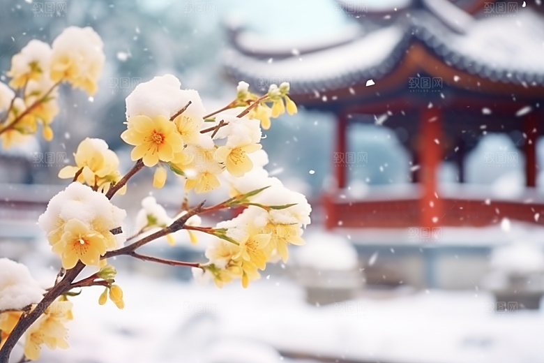 冬天腊梅花传统园林摄影图