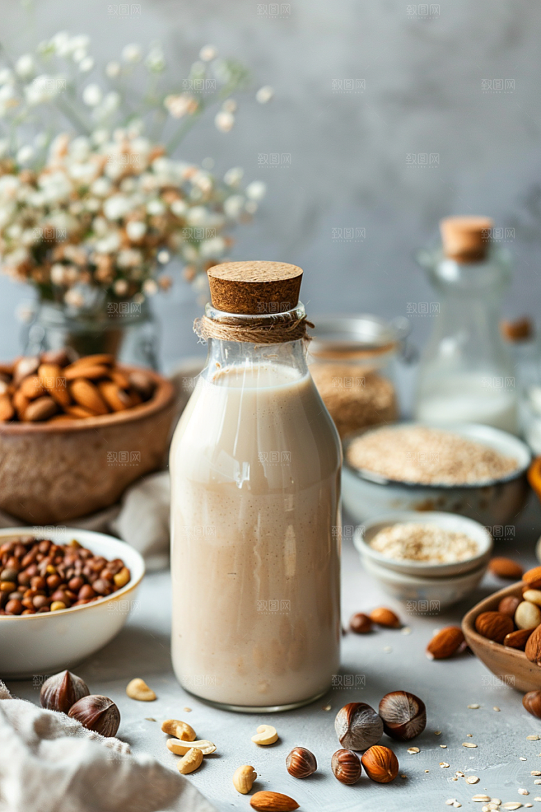 豆浆豆奶牛奶美食摄影图