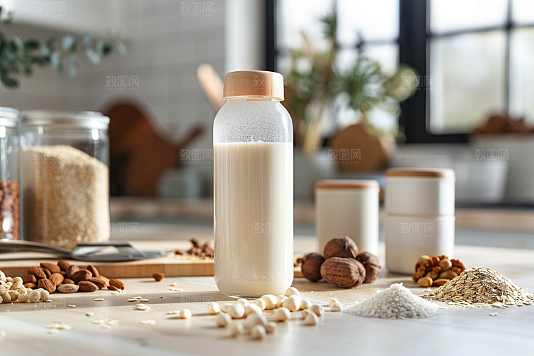 豆浆豆奶奶瓶牛奶摄影图