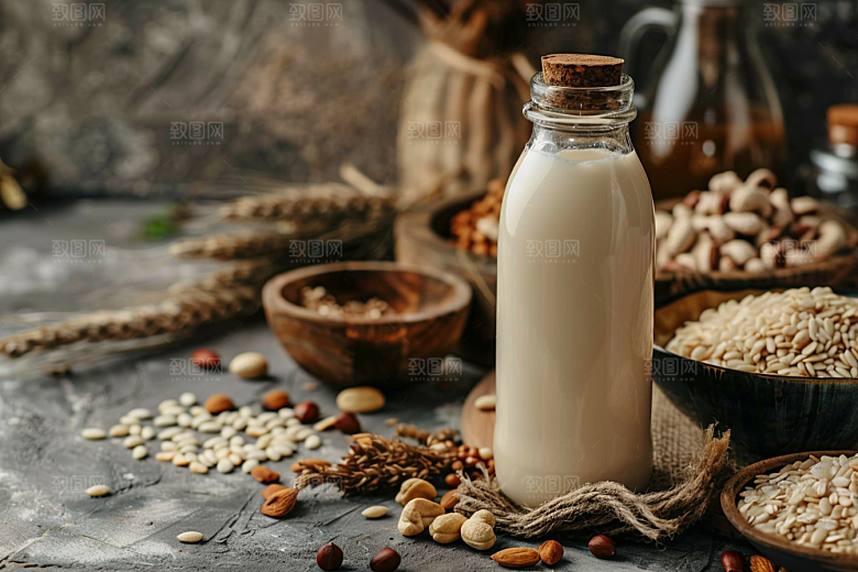 豆浆豆奶自然奶瓶摄影图