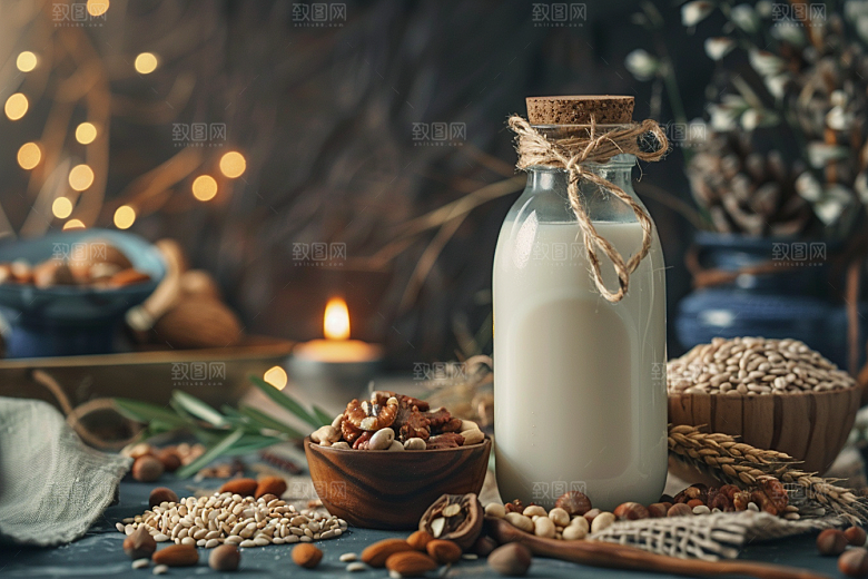豆浆豆奶高清奶瓶摄影图