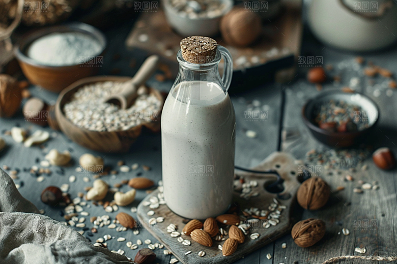 豆浆豆奶玻璃瓶美食摄影图