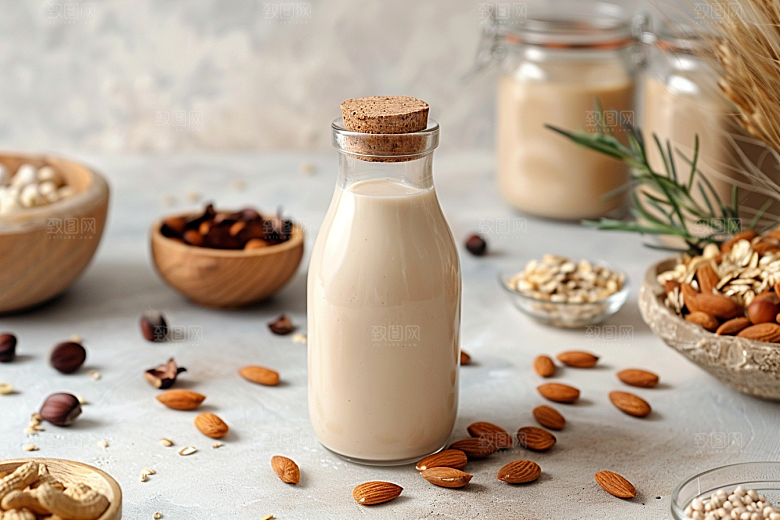 豆浆豆奶饮品玻璃瓶摄影图