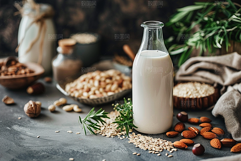 豆浆豆奶饮料奶瓶摄影图