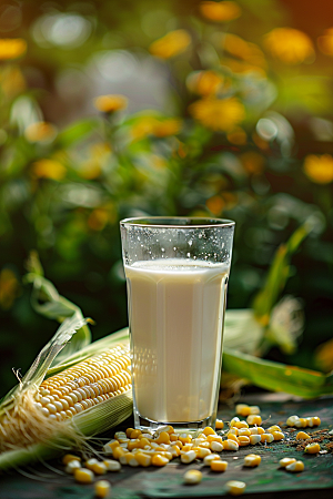 豆浆豆奶牛奶能量餐摄影图