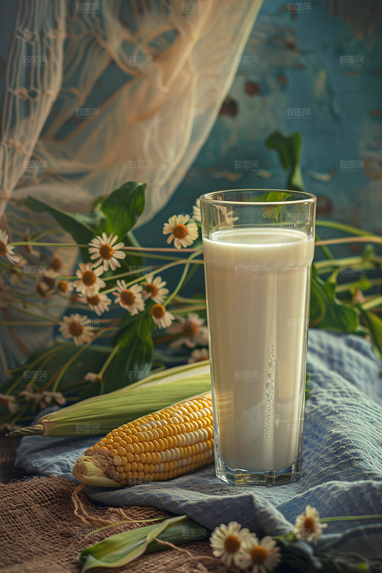豆浆豆奶玻璃瓶美食摄影图