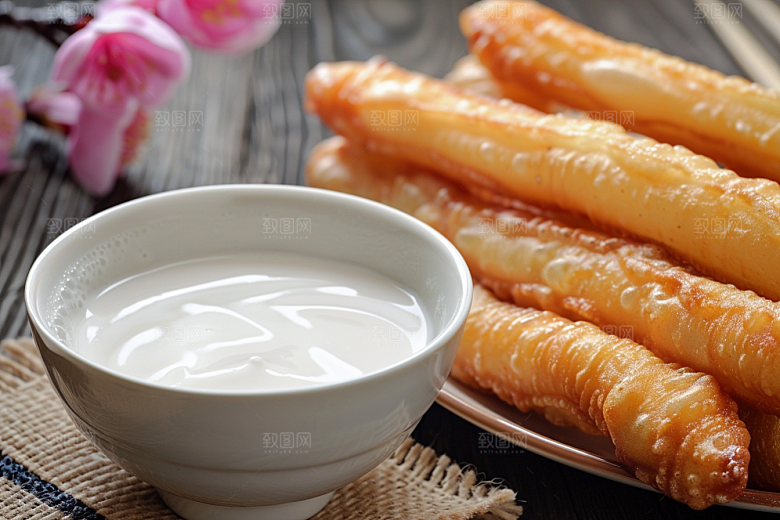 豆浆豆奶牛奶早饭摄影图