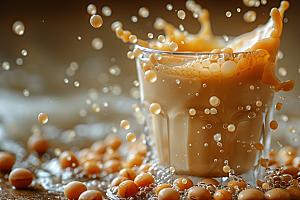 豆浆豆奶能量餐玻璃瓶摄影图
