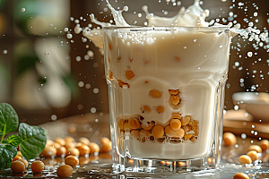 豆浆豆奶早饭玻璃瓶摄影图