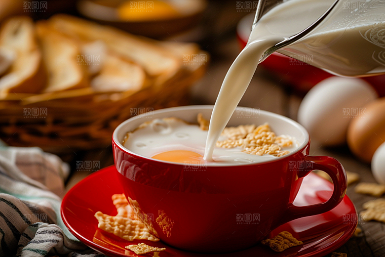 豆浆豆奶牛奶能量餐摄影图