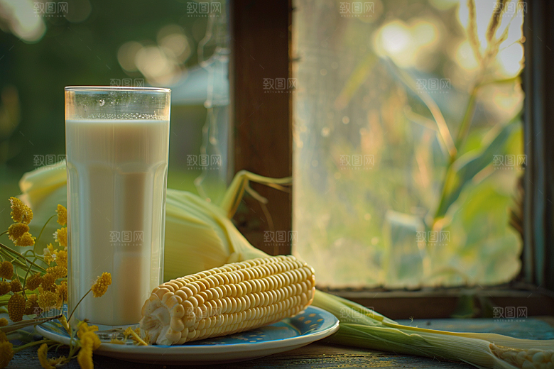 豆浆豆奶玻璃瓶自然摄影图