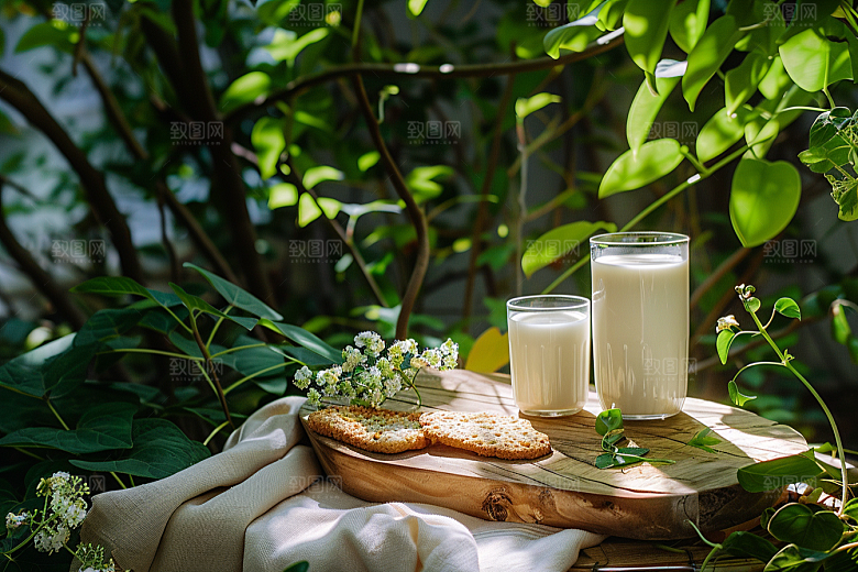 豆浆豆奶饮品能量餐摄影图