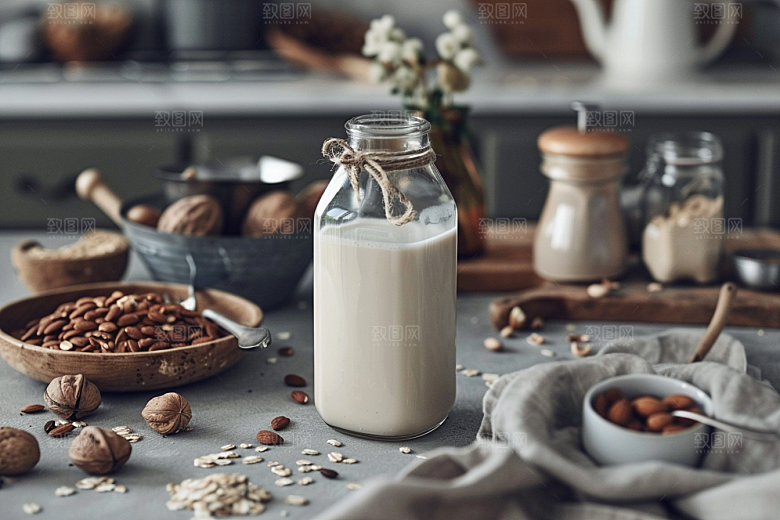 豆浆豆奶牛奶高清摄影图