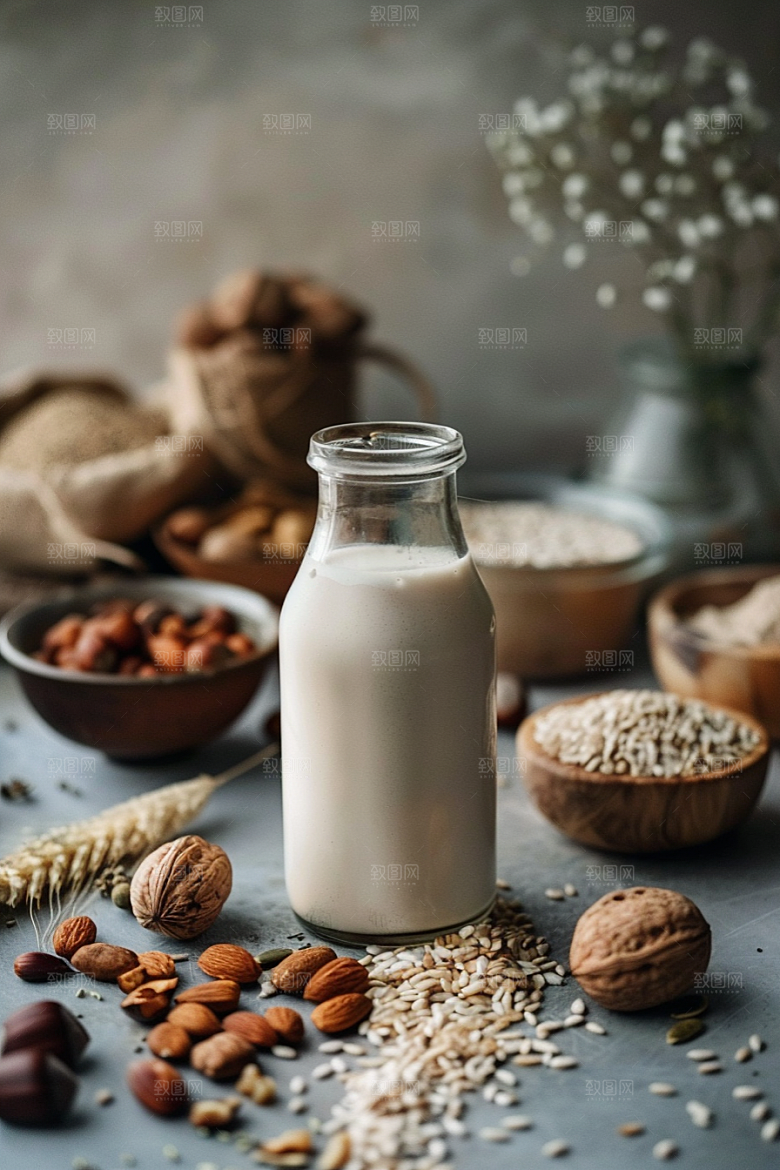 豆浆豆奶高清能量餐摄影图