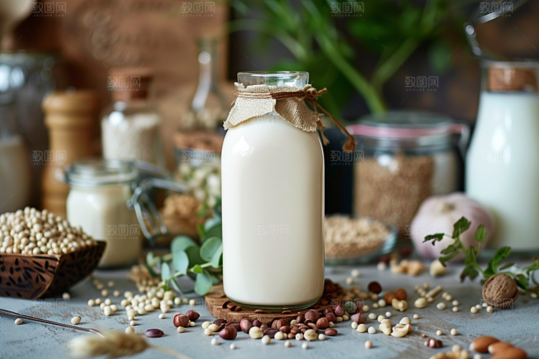 豆浆豆奶自然奶瓶摄影图