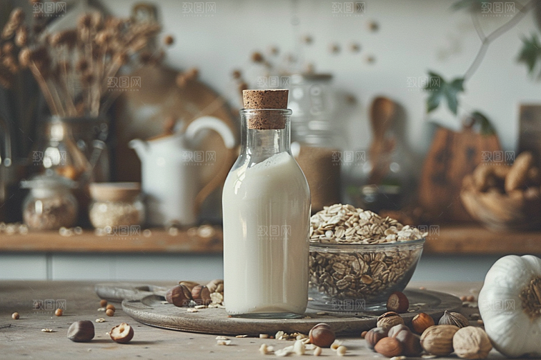 豆浆豆奶日系早餐摄影图