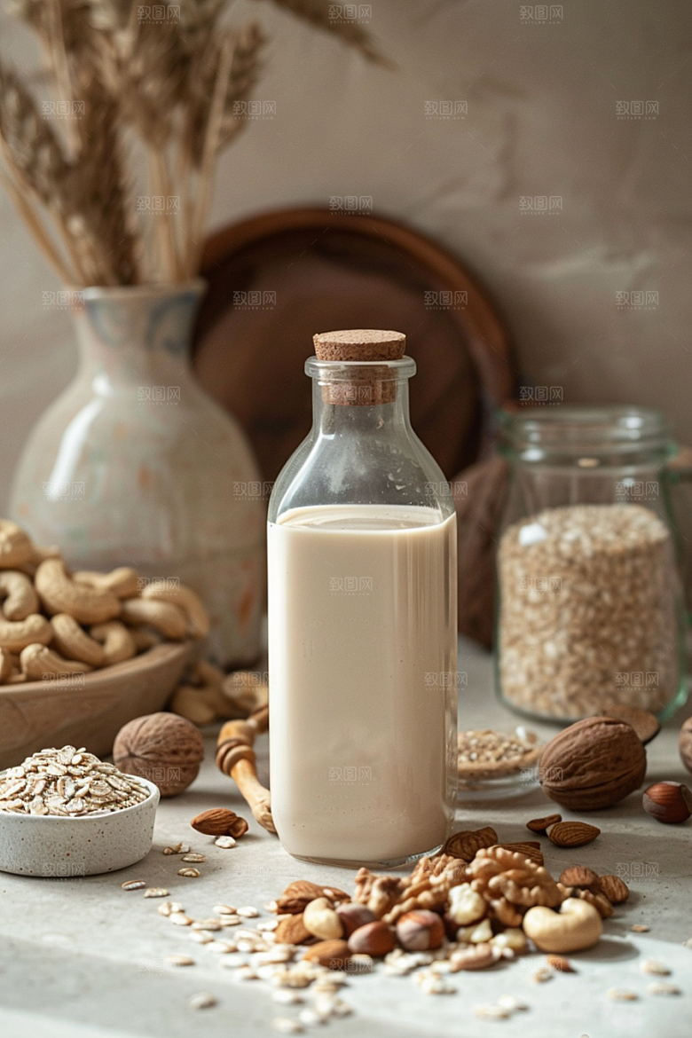 豆浆豆奶玻璃瓶饮品摄影图