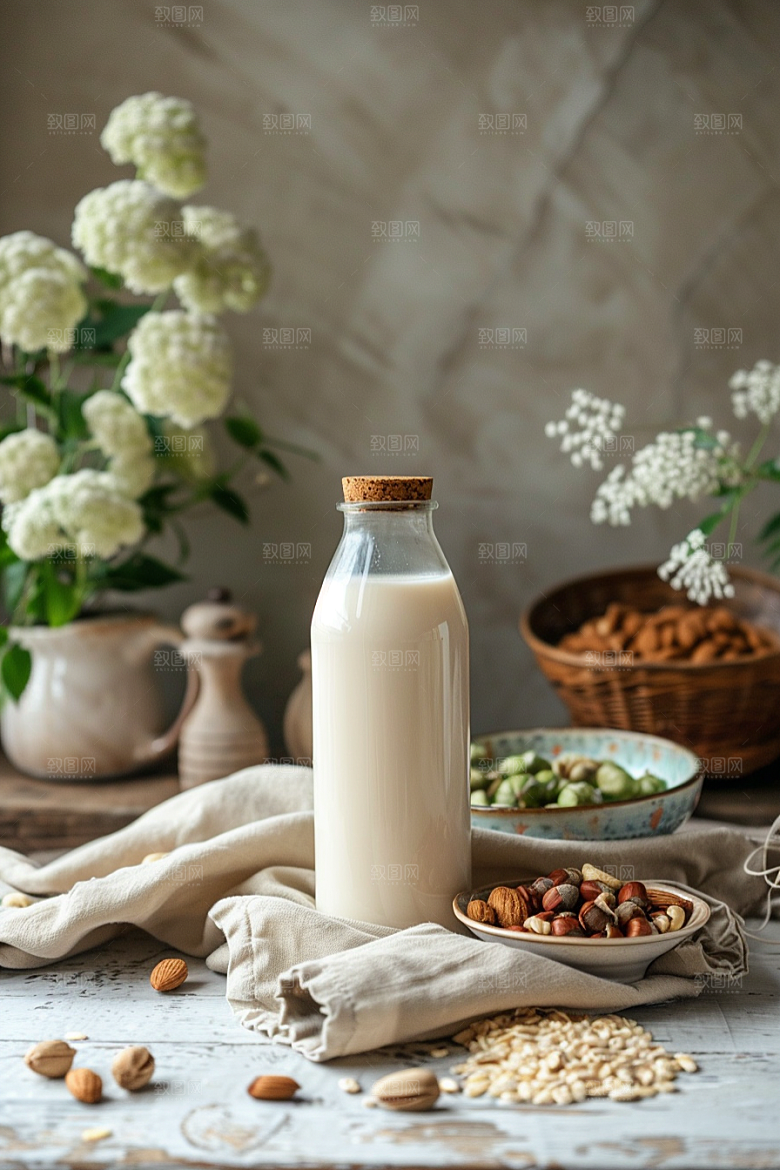 豆浆豆奶高清能量餐摄影图