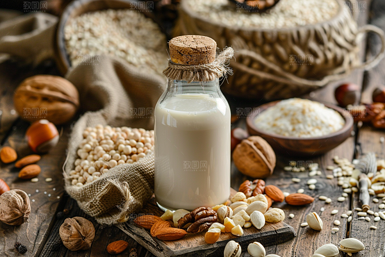 豆浆豆奶美食玻璃瓶摄影图