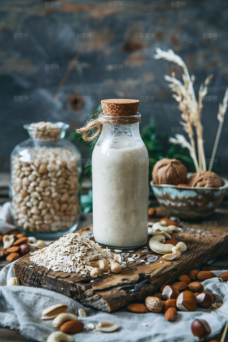 豆浆豆奶牛奶早饭摄影图
