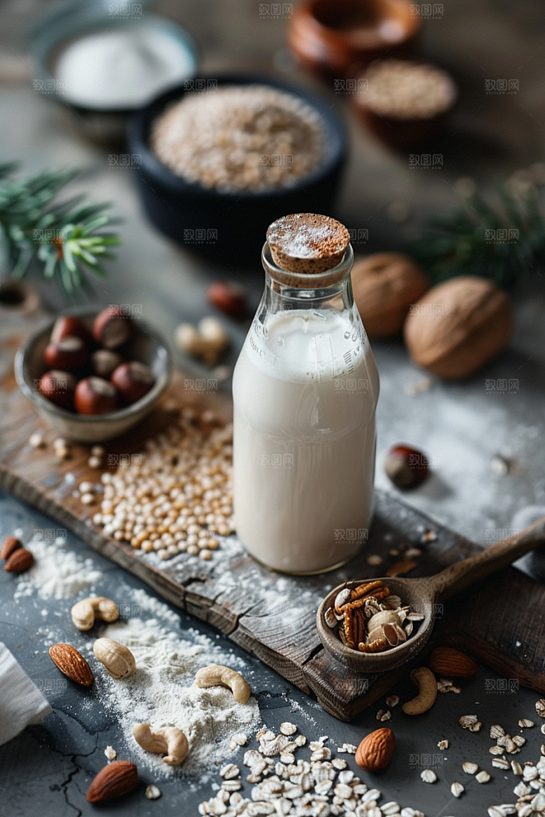 豆浆豆奶能量餐美食摄影图