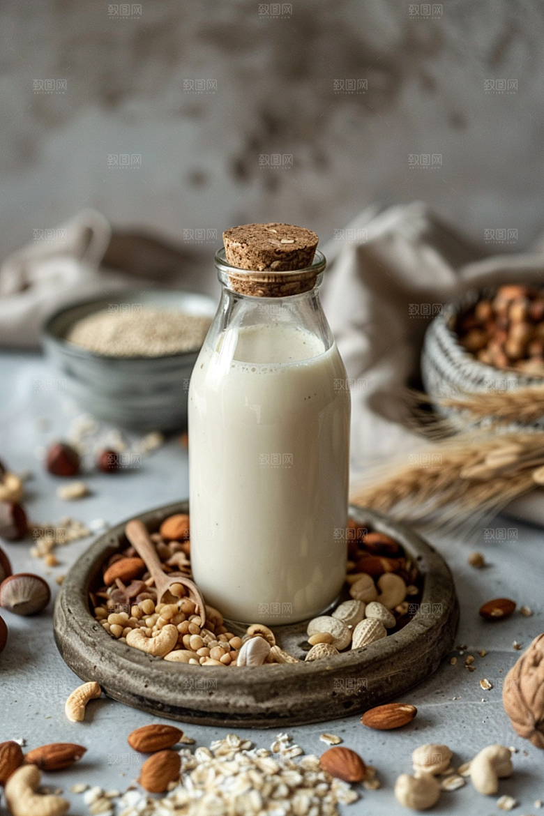 豆浆豆奶谷物能量餐摄影图