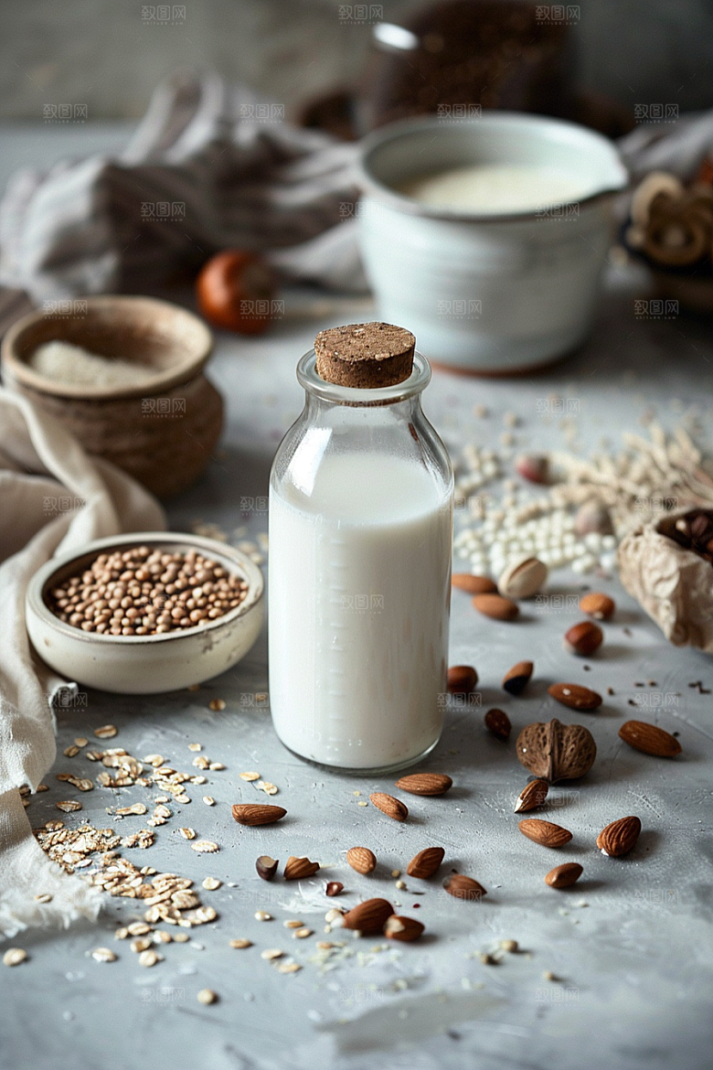 豆浆豆奶谷物能量餐摄影图