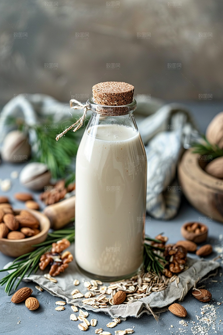 豆浆豆奶奶瓶早餐摄影图