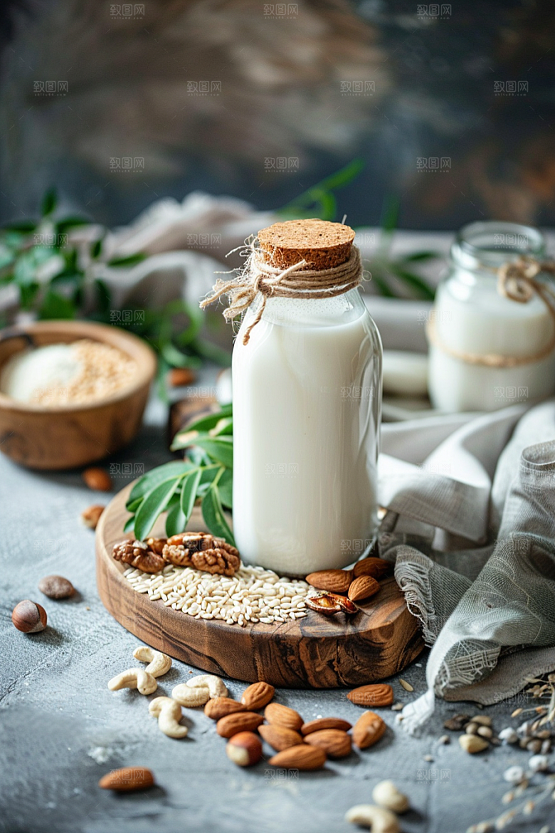 豆浆豆奶美食奶瓶摄影图