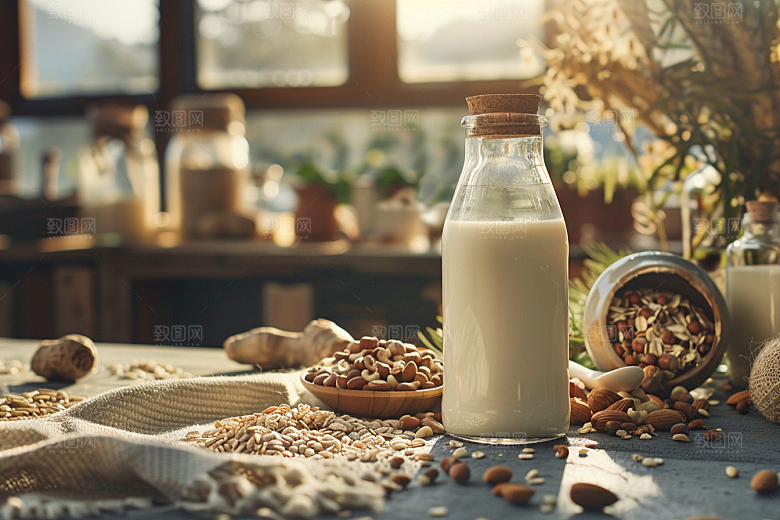 豆浆豆奶谷物早餐摄影图