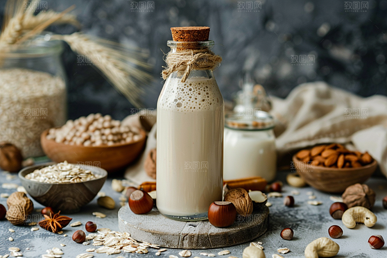 豆浆豆奶自然奶瓶摄影图