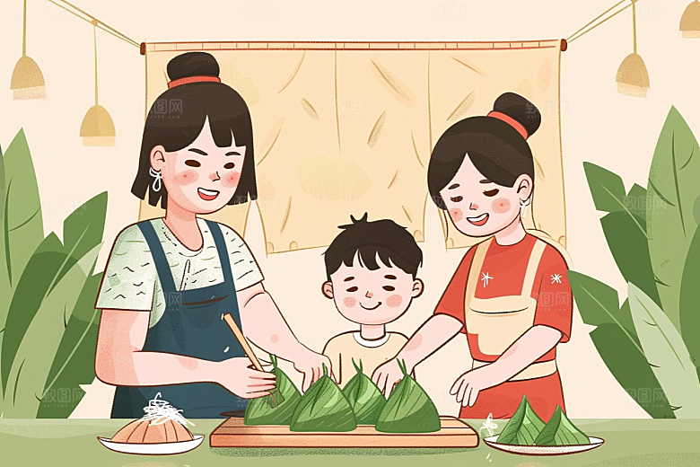 端午包粽子粽叶节日氛围插画