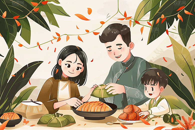 端午包粽子美食小吃插画