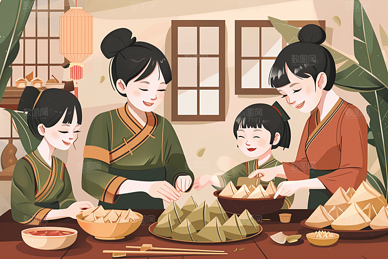 端午包粽子糯米传统文化插画