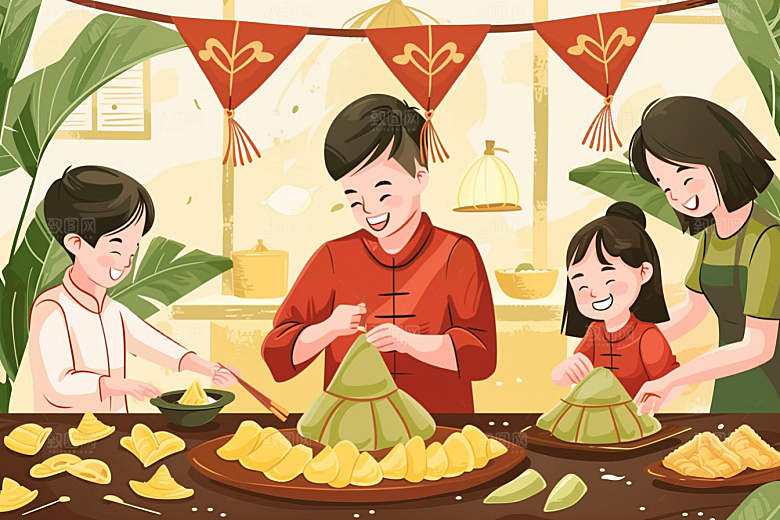 端午包粽子美味糯米插画