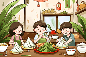 端午包粽子小吃美味插画