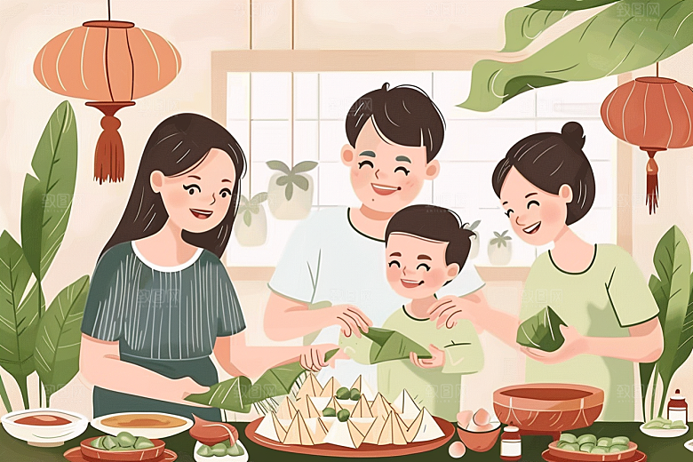 端午包粽子糯米美味插画