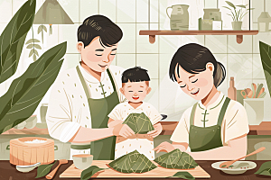 端午包粽子美味传统文化插画
