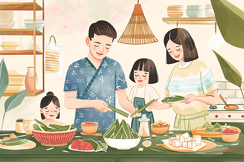 端午包粽子传统文化糯米插画