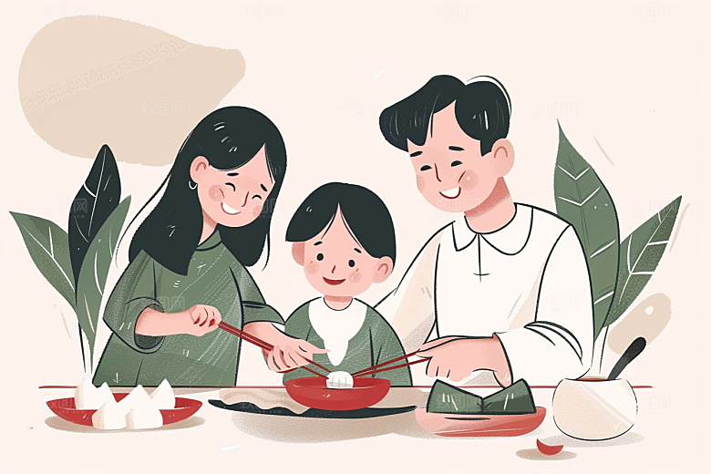 端午包粽子糯米美食插画