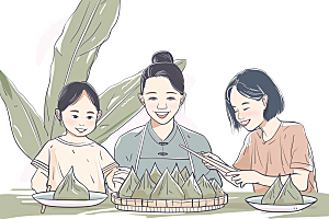 端午包粽子节日氛围阖家团聚插画