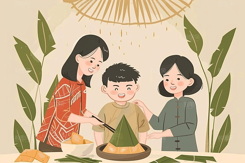端午包粽子高清美食插画
