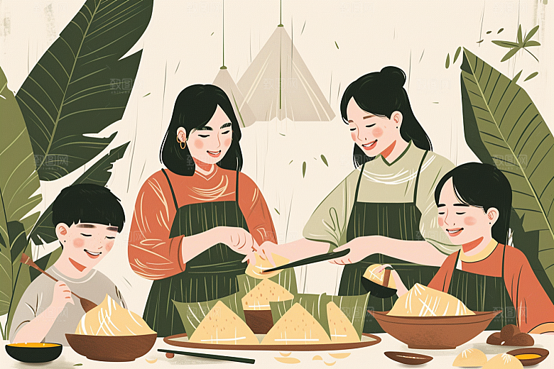 端午包粽子传统文化节日插画