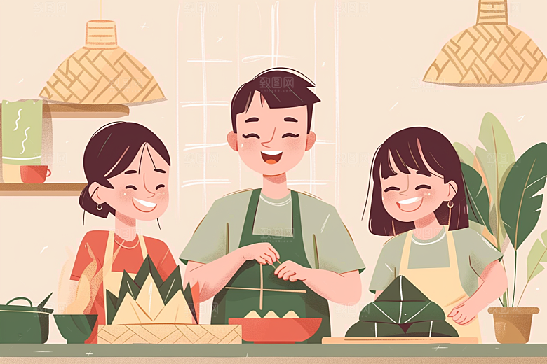端午包粽子高清节日插画
