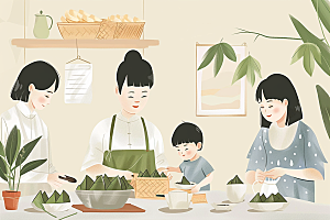 端午包粽子习俗美食插画