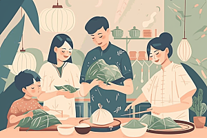 端午包粽子糯米节日插画