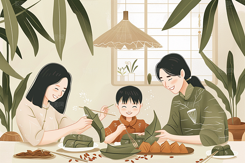 端午包粽子高清传统文化插画