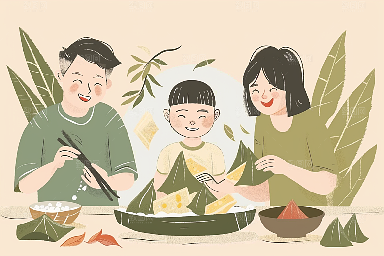 端午包粽子糯米节日插画